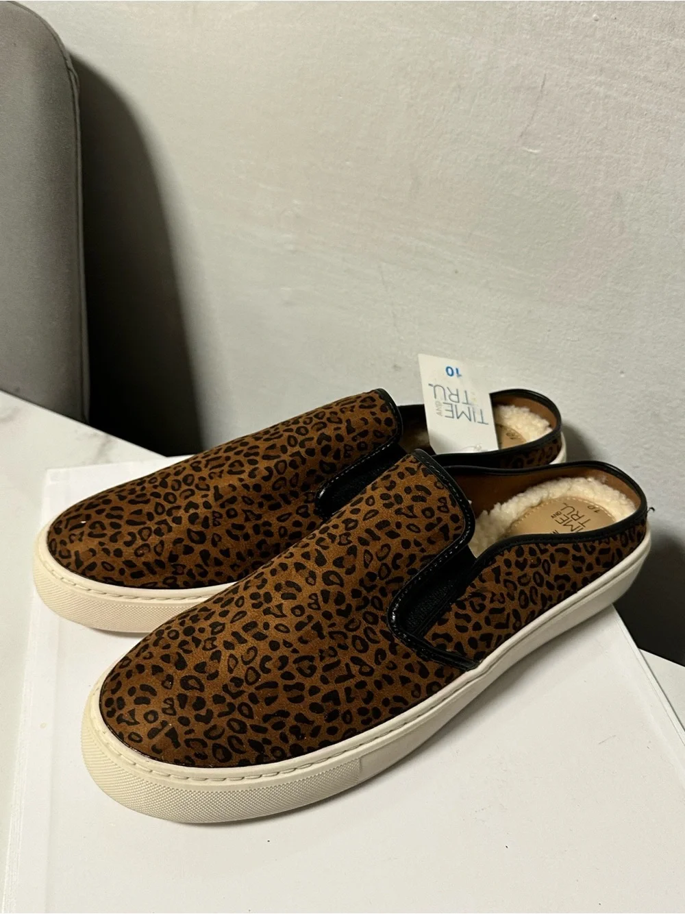 Time and Tru Leopard Print Slip-On Loafers in Brown and Black